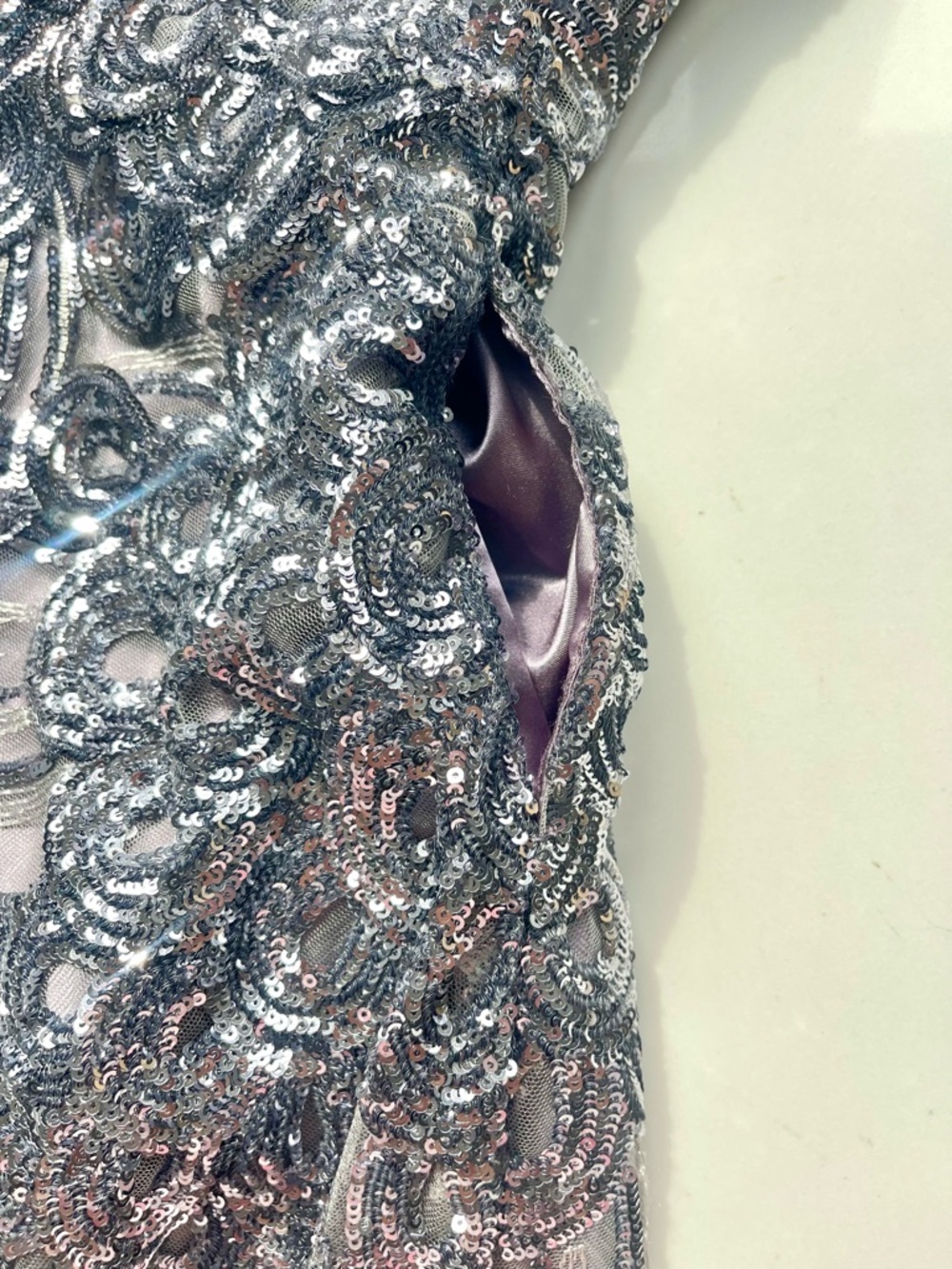JVN By Jovani Silver sequin dress w/ pockets Medium - Picture 7 of 8